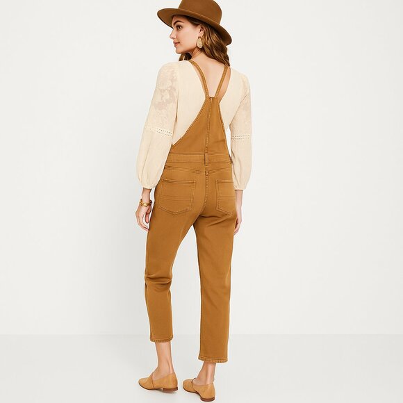 Pilcro Anthropologie Utility Overalls Button Front Bib Caramel Brown Workwear 30 - Picture 4 of 15